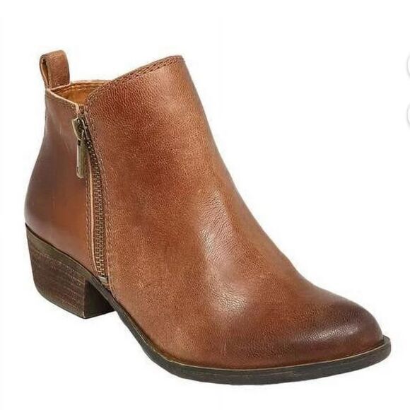 Lucky Brand Women's Basel Heeled Leather Booties Taupe/Brown‎ Size 9M - Picture 1 of 12